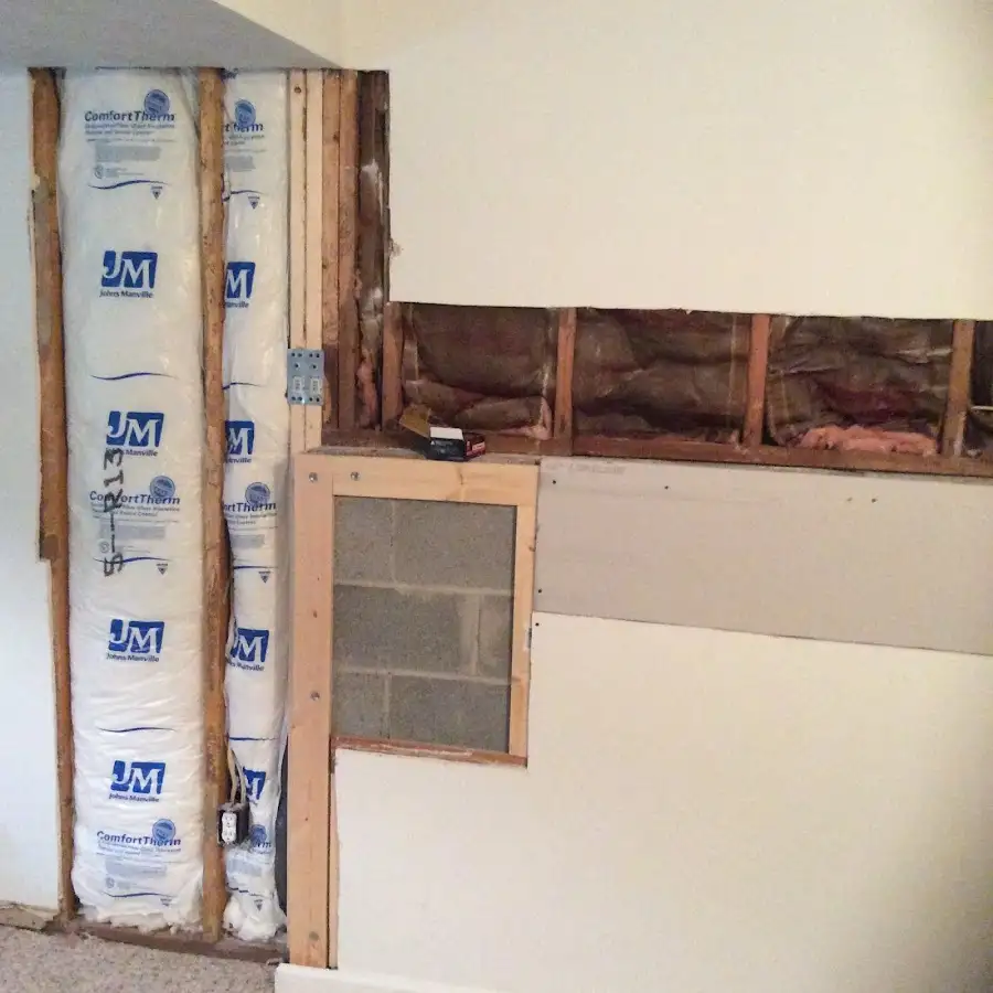 Wall insulation replacement during Basement Flood Cleanup in North Branch